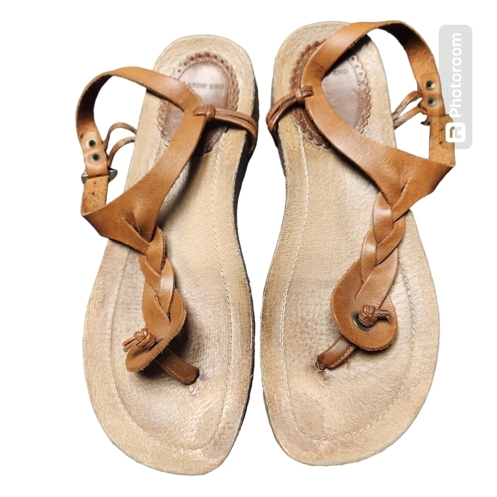 Land's End Twist-Front Leather Sandal Sz. 9